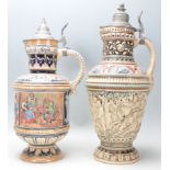 A good pair of continental early 20th century steins of German / Bavarian origin, Each with