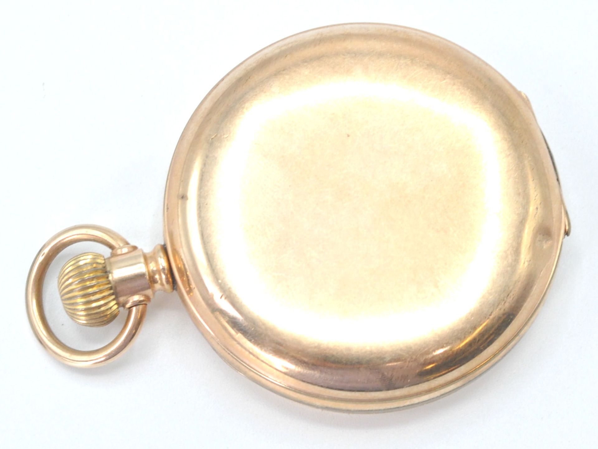 An early 20th century American crown wind gold plated pocket watch. The dial with roman numeral - Bild 4 aus 8