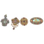 A collection of 1920's Czech Bohemian vintage jewellery to include 2 brooches and a pendant. Also, a