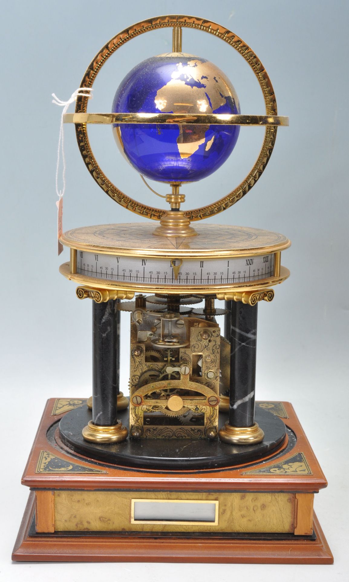 A 20th Century desk top ornamental blue terrestrial globe raised on a brass gimbal stand with - Bild 2 aus 9