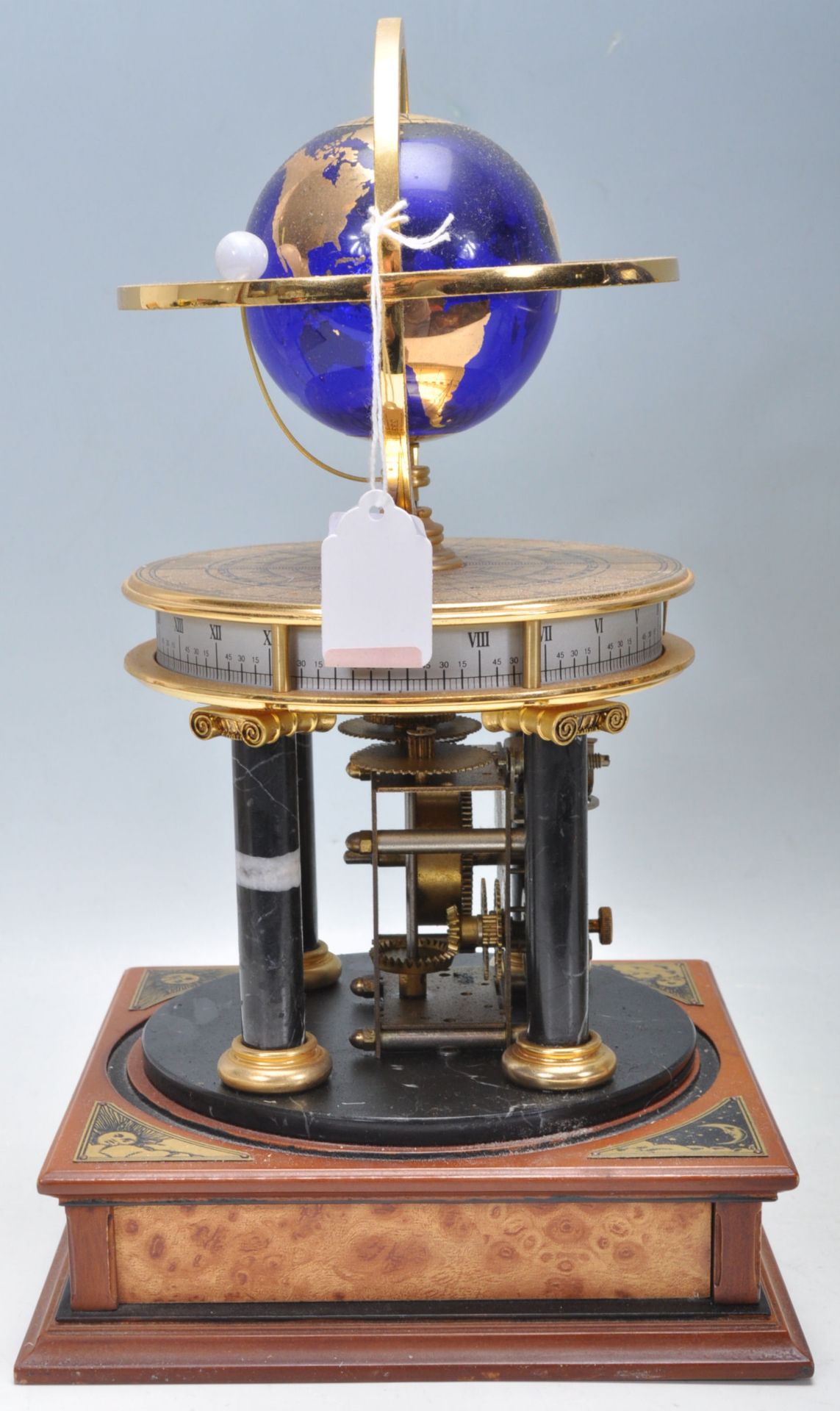 A 20th Century desk top ornamental blue terrestrial globe raised on a brass gimbal stand with - Bild 6 aus 9