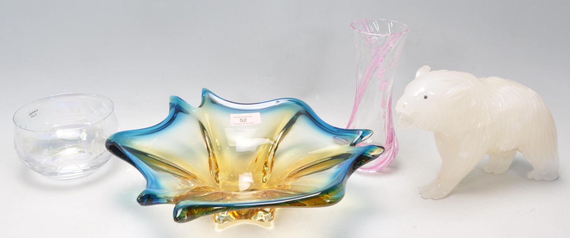 A vintage retro Czechoslovakian Bohemian glass yellow and blue free form bowl together with a - Bild 2 aus 10