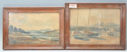 Two early 20th Century framed and glazed signed watercolour paintings. One depicting boats at a