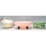 A group of vintage retro items to include an Art Deco pin plastic footed bowl, a vintage 1950's '