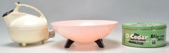 A group of vintage retro items to include an Art Deco pin plastic footed bowl, a vintage 1950's '