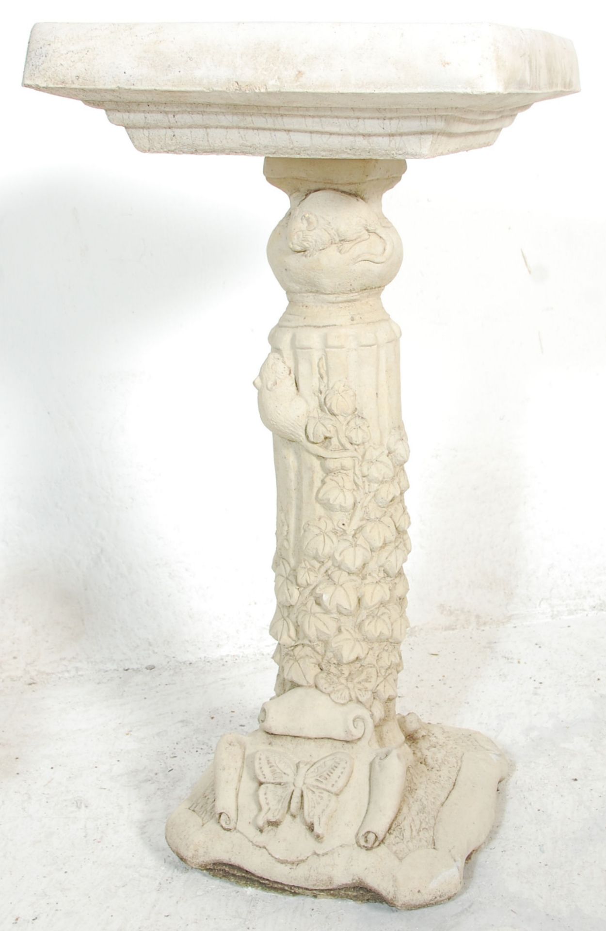 Two 20th Century reconstituted stone garden ornaments to include a classical style bird table in the - Image 3 of 3