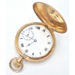 An early 20th century American crown wind gold plated pocket watch. The dial with roman numeral