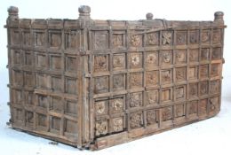 A 19th century antique Indian lattice worked large  teak wedding chest , circa 19th century. The