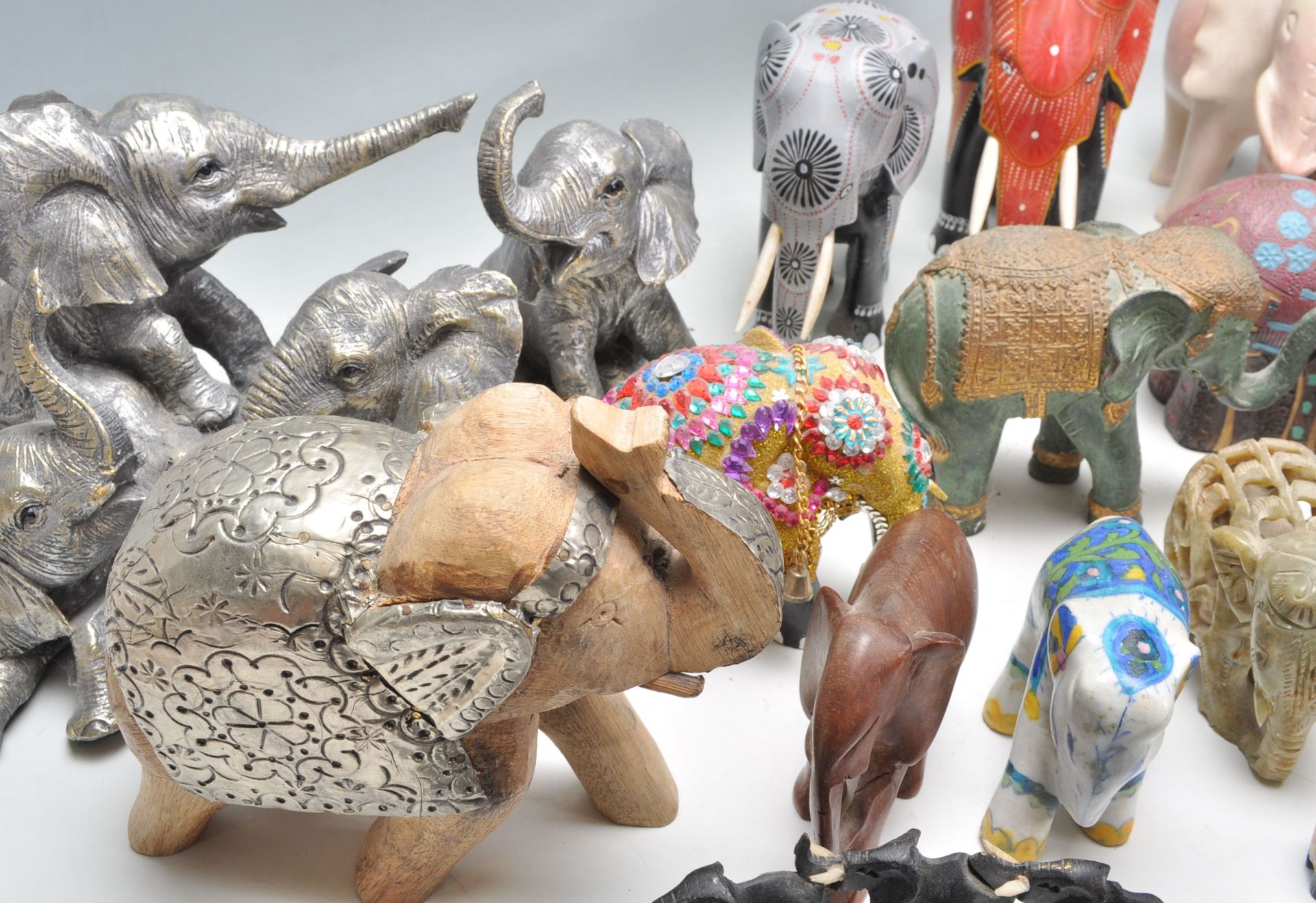 A large collection of vintage / retro 20th century elephant figurines to include largely wooden - Image 8 of 9