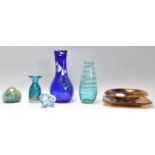 A Collection of retro vintage 20th Century studio art glass to include a Mdina blue swirl glass vase