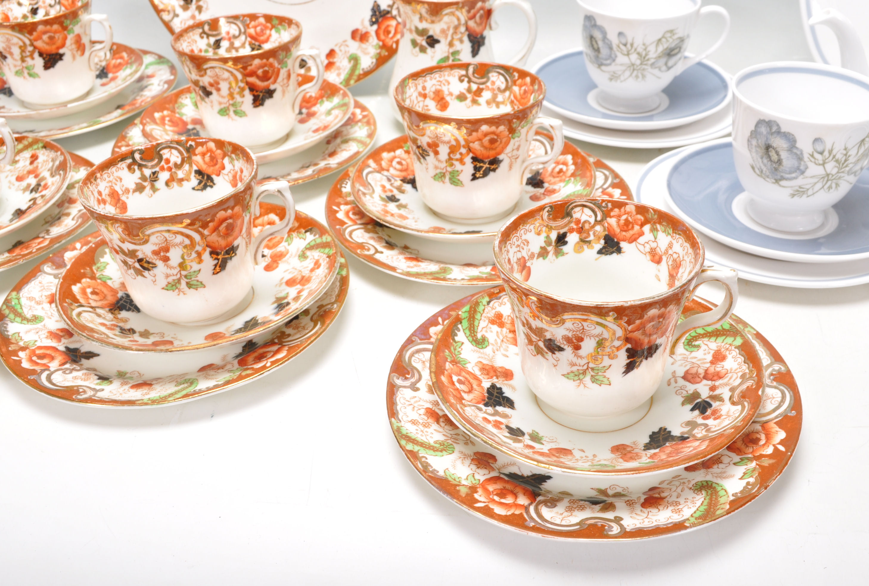 A 19th Century Victorian Imari pattern tea service having transfer printed floral decoration with - Image 7 of 13