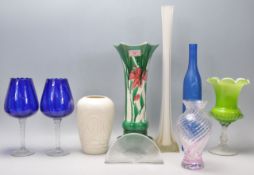 A mixed group of ceramic and glassware pieces to include a pair of crumpled rim wine glasses