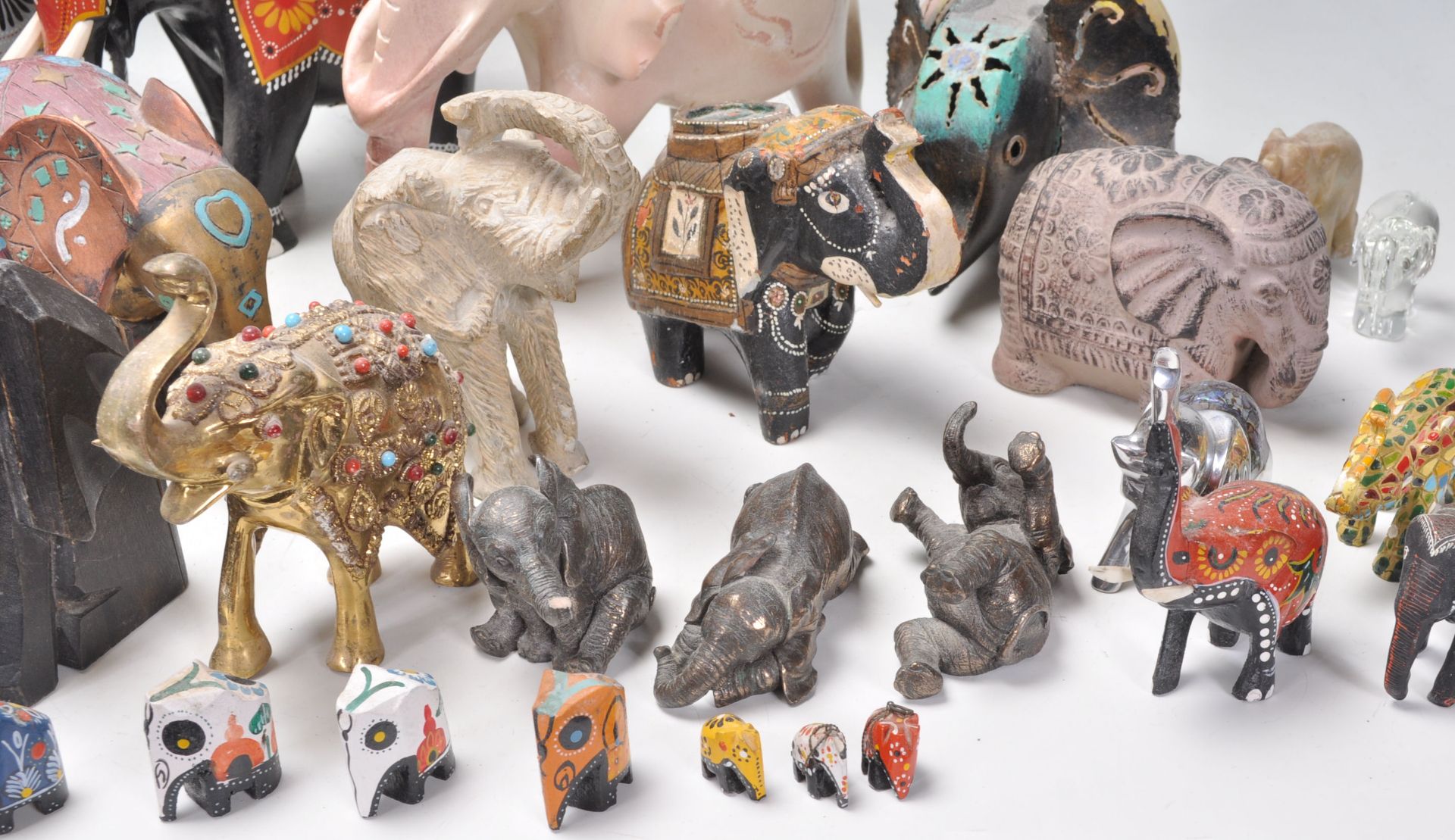 A large collection of vintage / retro 20th century elephant figurines to include largely wooden - Image 5 of 9