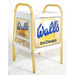 A vintage retro 20th Century Wall's advertising sign / waste bin frame having a yellow painted