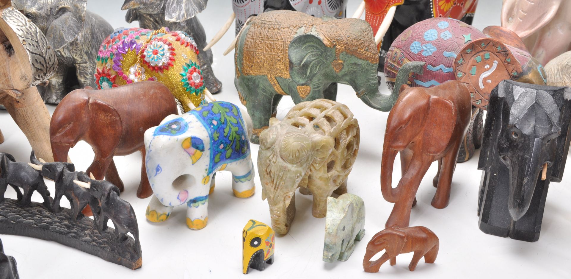 A large collection of vintage / retro 20th century elephant figurines to include largely wooden - Image 3 of 9