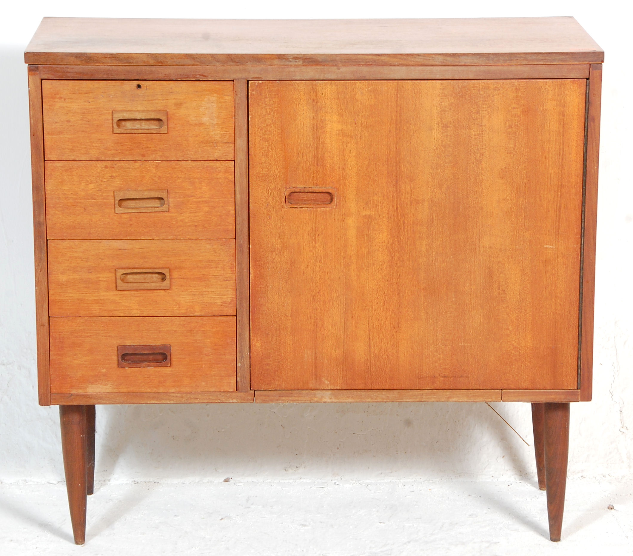 A mid century retro, circa 1970's teak wood sewing table cabinet – desk combination having fold - Image 2 of 6