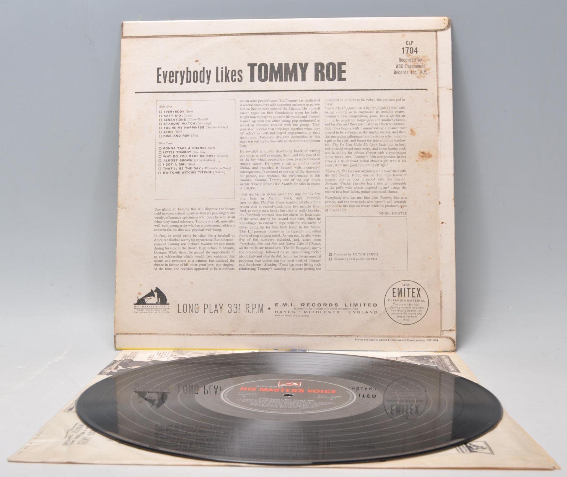 A vinyl long play LP record album by Tommy Roe – Everybody Likes – Original His Master's Voice 1st - Bild 3 aus 4