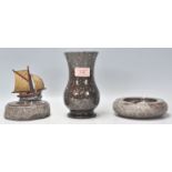 A group of three vintage Cornish serpentine mineral stone items to include a flared neck vase,