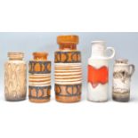 A group of five vintage retro mid 20th Century West German pottery vases to include a fat lava