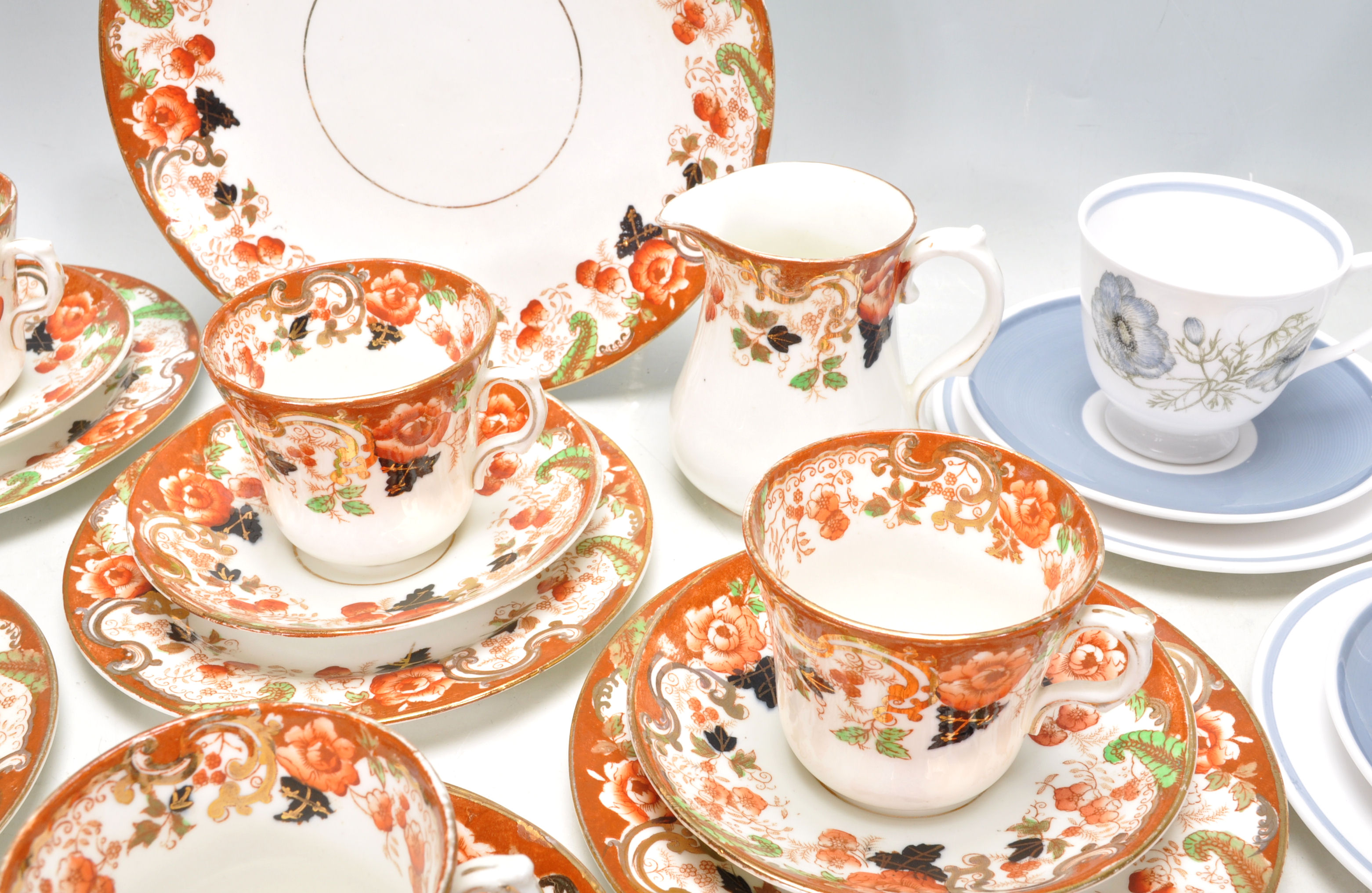 A 19th Century Victorian Imari pattern tea service having transfer printed floral decoration with - Image 6 of 13