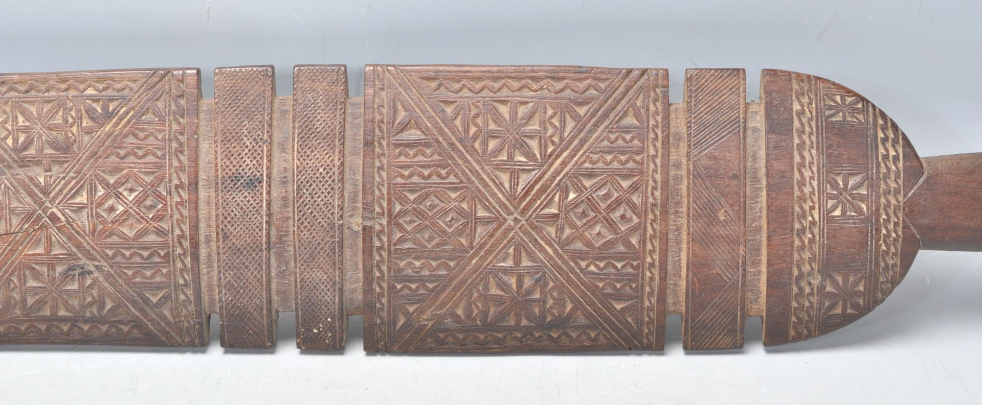 Two North African Tuareg tent posts having intricately carved flat panels to the front with - Image 14 of 20