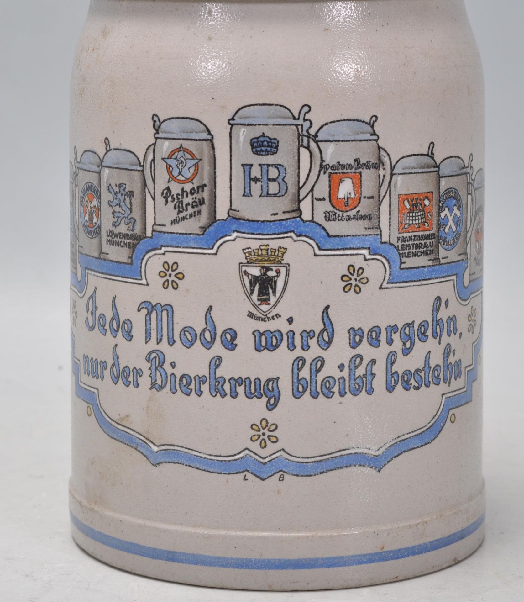 A vintage 20th Century German stoneware beer stein in the manner of Mettlack. The stein presented to - Bild 2 aus 7