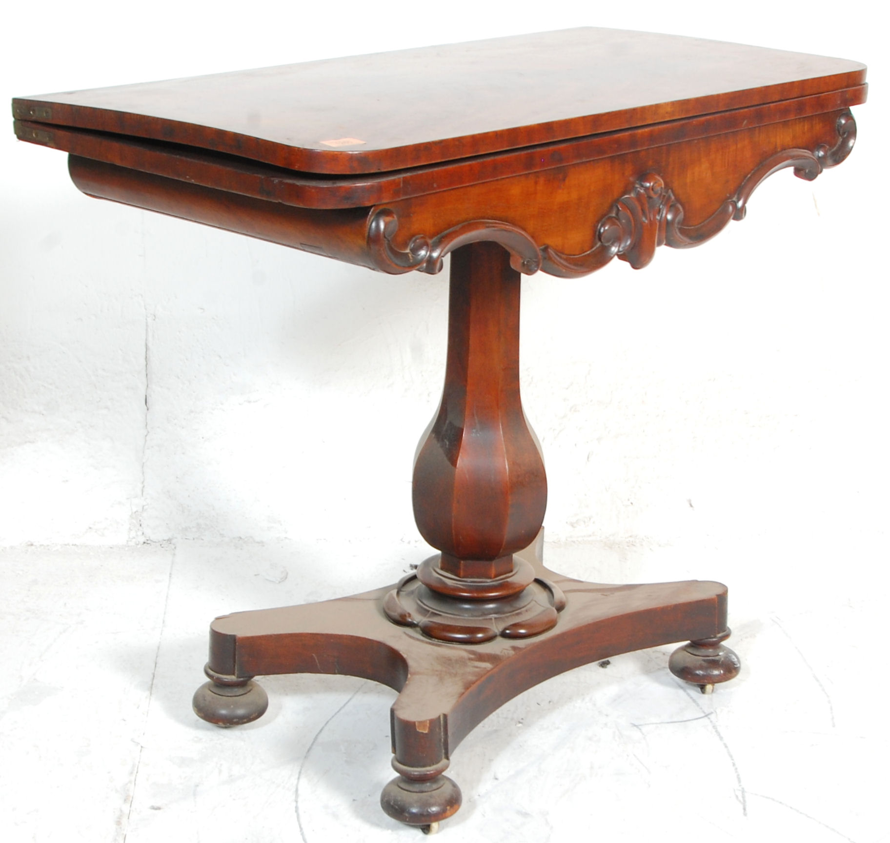 A 19th century Regency William IV mahogany card - games table. Raised on a quadruped base with bun - Image 4 of 5