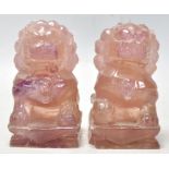 A good pair of Antique Chinese carved fluorspar temple fu dogs. Each measures 8cm tall.