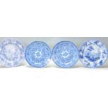 A set of four antique 19th Century Pearlware blue and white plates including a Wedgewood example