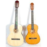Two vintage six string acoustic guitars. One being a Hispot model 9625 NA and the other a