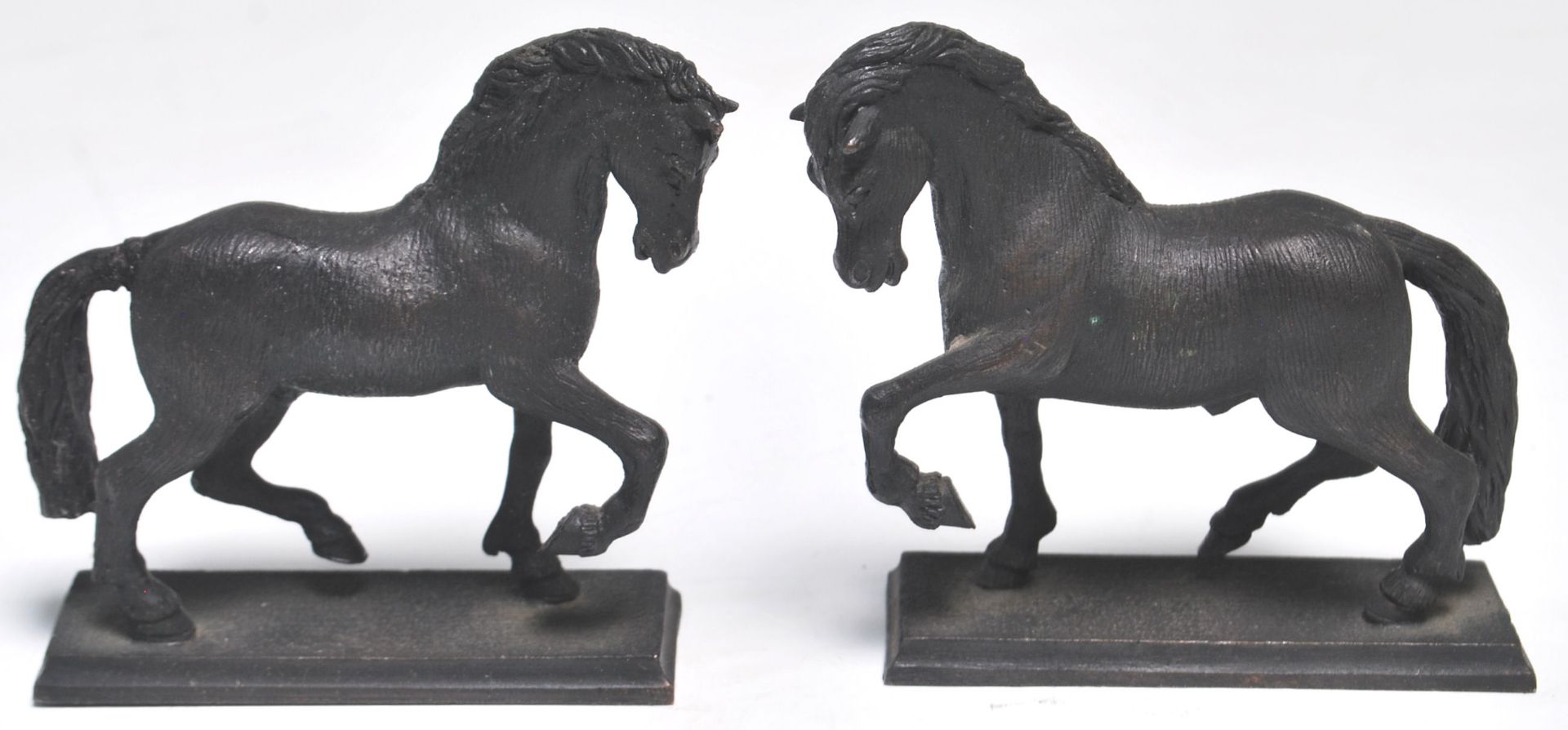 A group of three cast bronze 19th Century Grand Tour figurines to include two horses each raised - Bild 2 aus 8