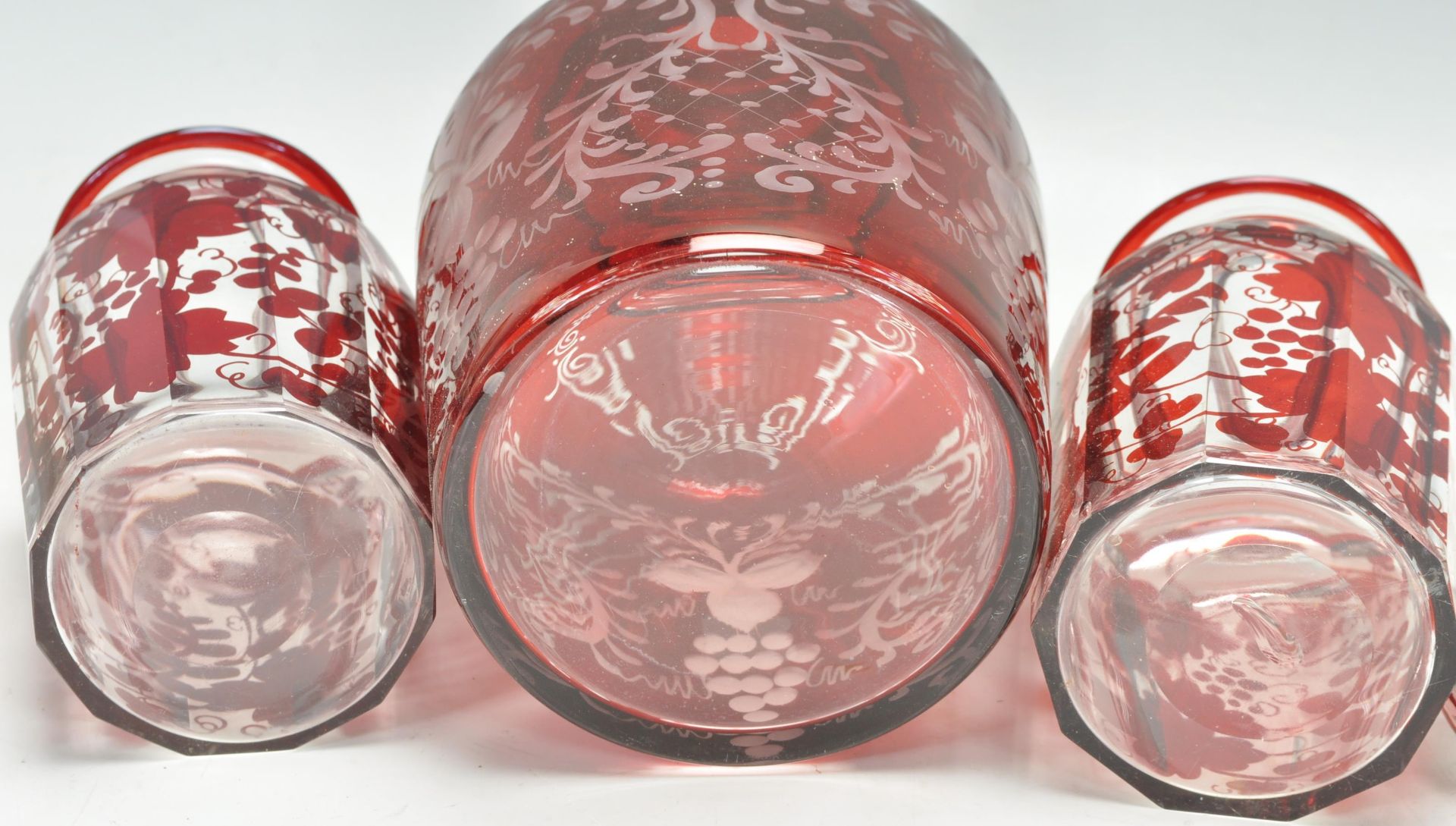 A group of early 20th Century antique bohemian ruby glass to include a bottle decanter having a - Bild 8 aus 8