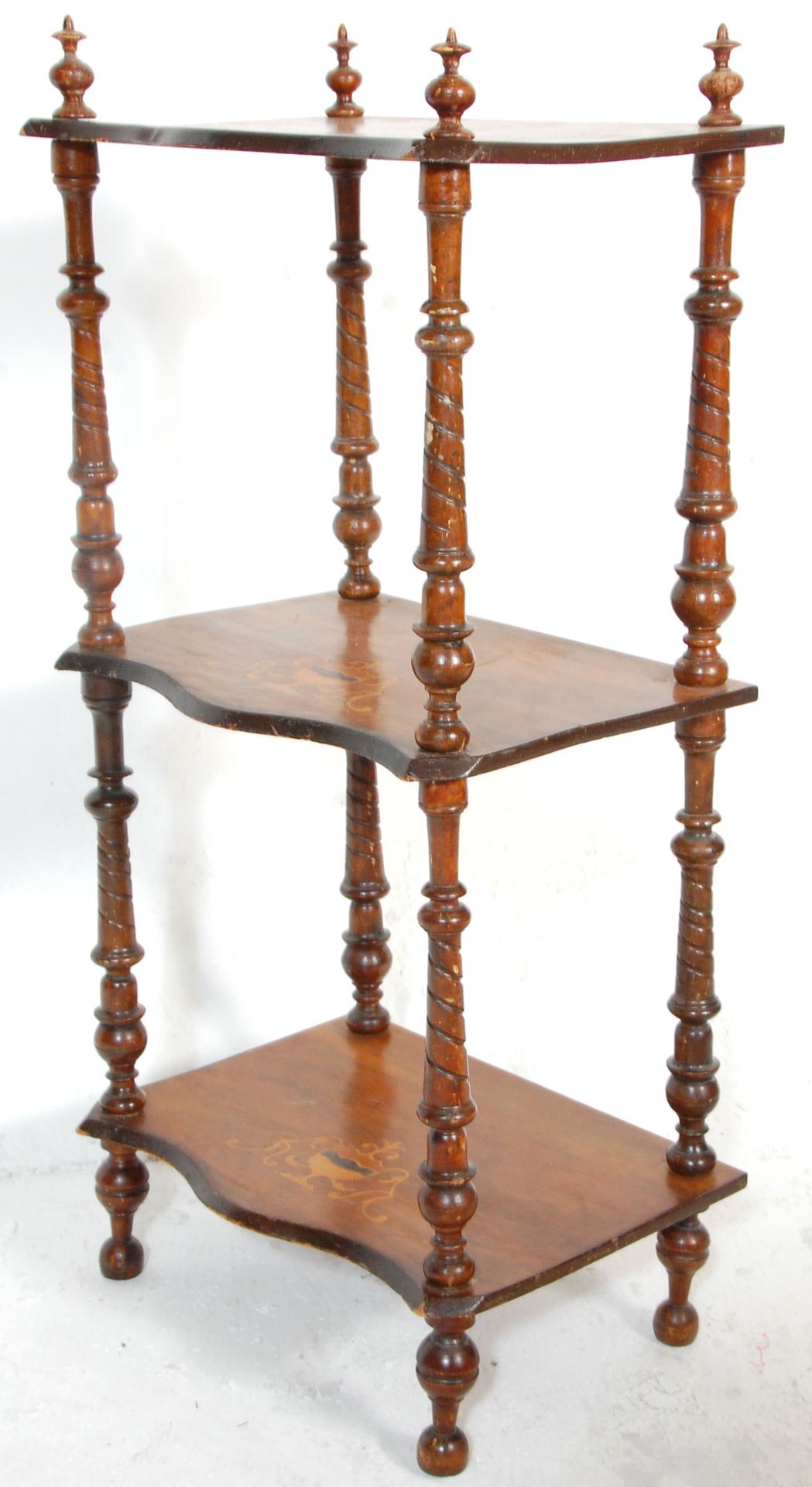 A 19th Century Victorian mahogany whatnot étagère shelving unit having three tiers of serpentine - Bild 5 aus 6