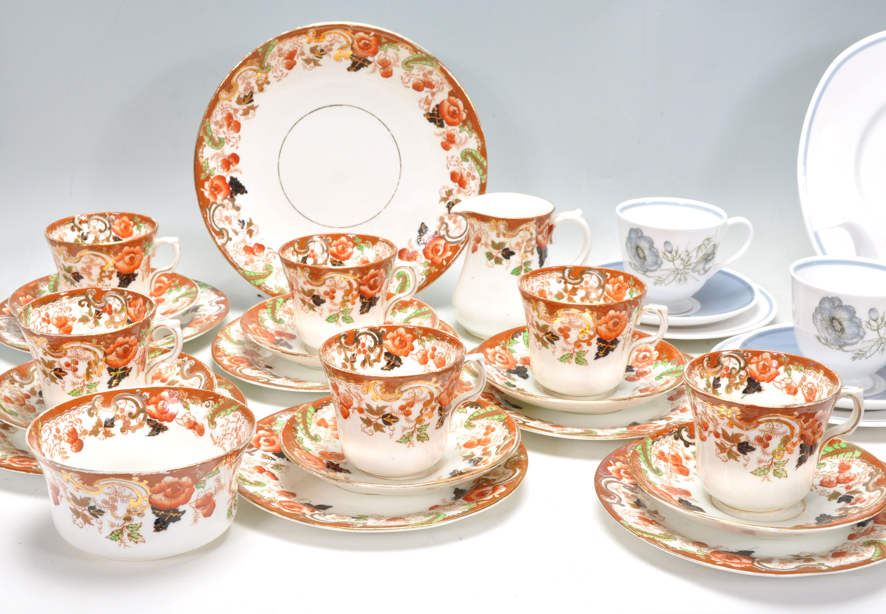 A 19th Century Victorian Imari pattern tea service having transfer printed floral decoration with - Image 2 of 13