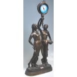A large 20th Century antique style cast bronze figural mantel clock in the form of two classical
