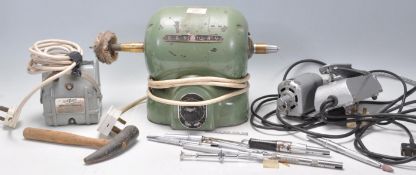 A set of 20th Century DIY tools to include drills, grinding bits and a Ray Way retro polisher