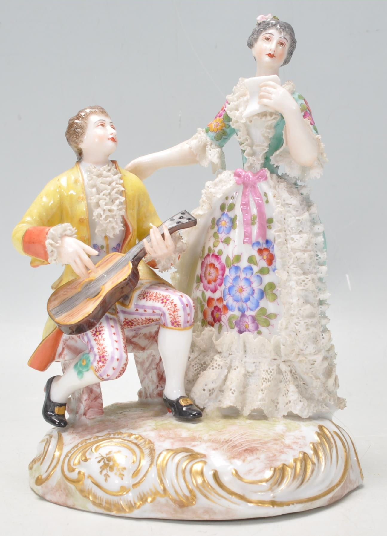 A 20th Century German Meissen / Dresden group figurine in the form of a couple with a seated man - Image 2 of 13