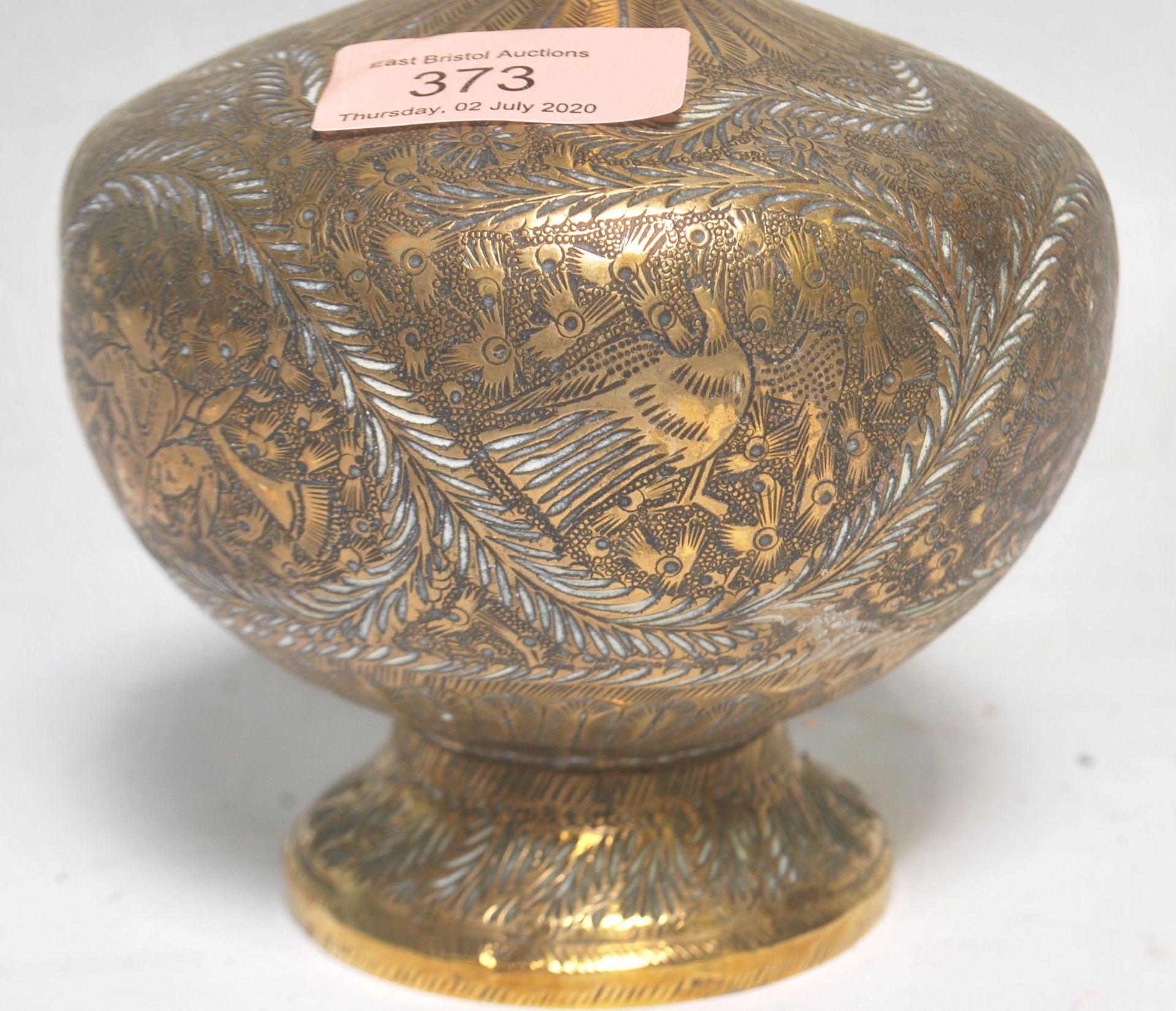 A collection of antique brass ware to include a Middle Eastern Islamic decorated lidded having - Bild 3 aus 11