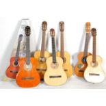 A group of six guitars. All guitars being acoustic six string examples to include BM Clasico Spanish