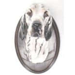 A 20th Century Royal Doulton style bone china dog bust in the form of an English setter dog with