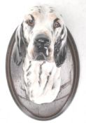 A 20th Century Royal Doulton style bone china dog bust in the form of an English setter dog with