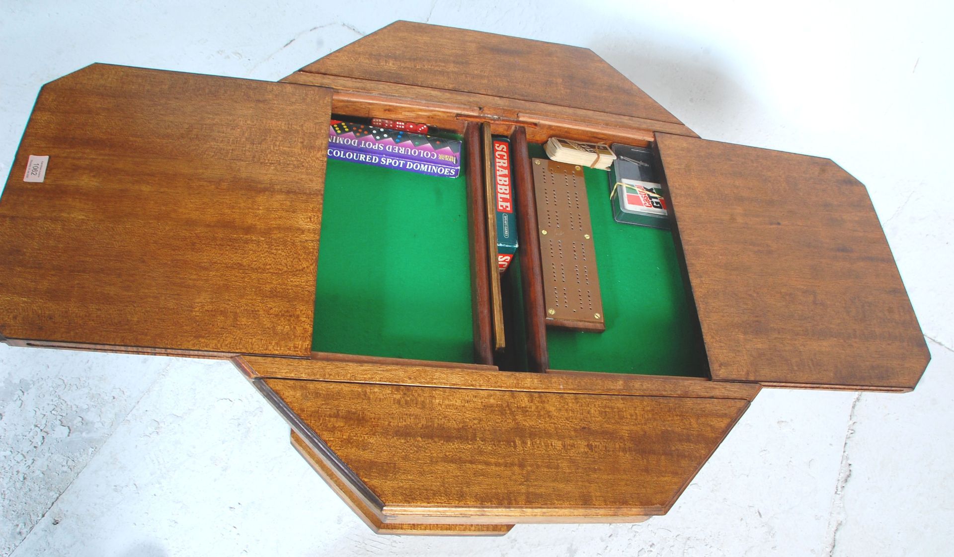 A 20th Century vintage unusual scratch built octagonal games table having a columnal support on a - Bild 3 aus 9