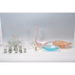 A mixed group of retro 20th Century glassware items to include Orrefors clear glass bowl, Murano