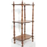 A 19th Century Victorian mahogany whatnot étagère shelving unit having three tiers of serpentine