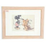 A good vintage pencil drawing sketch print of Disney Mickey Mouse and Pluto entitled 'Pluto's