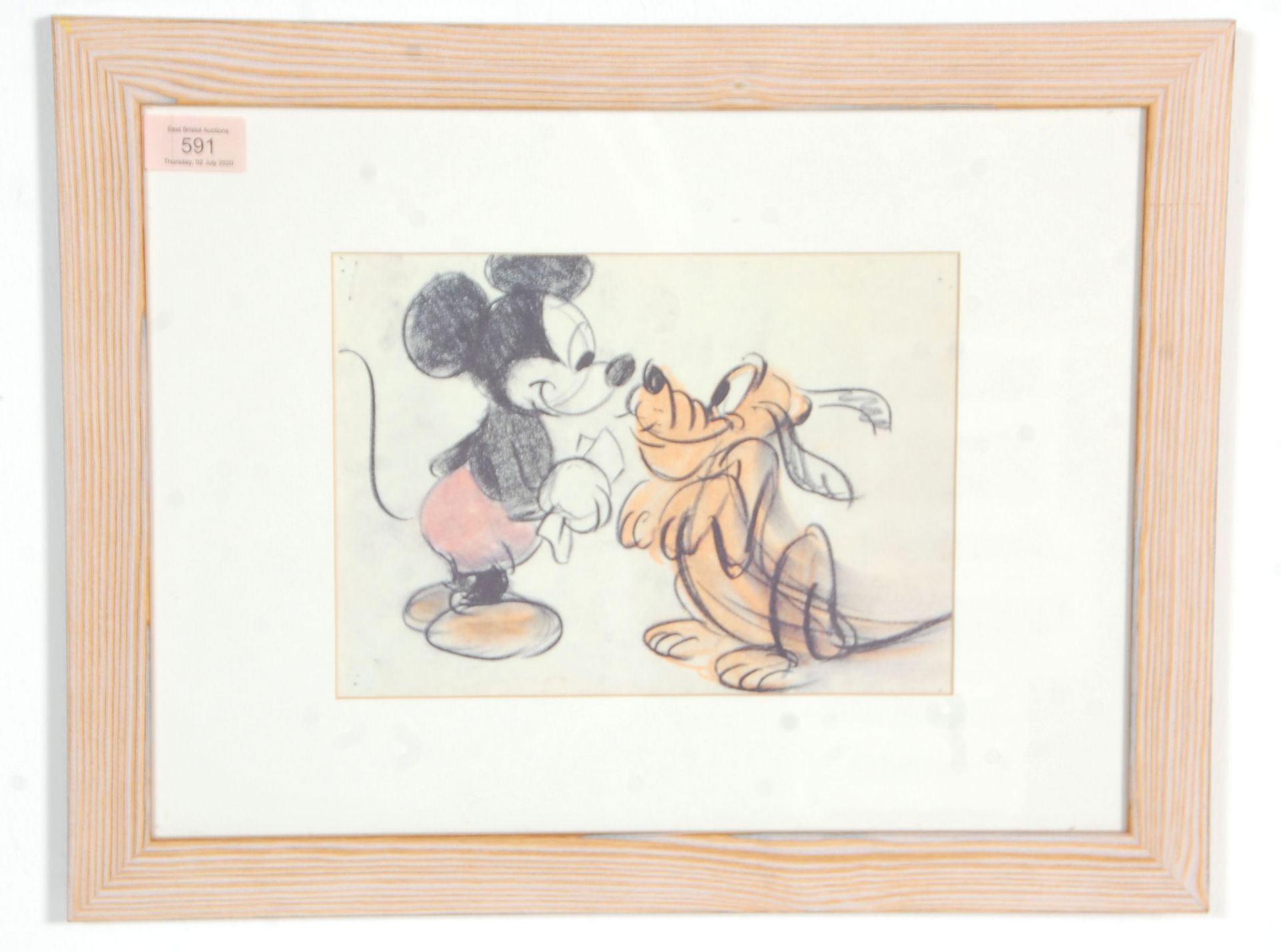 A good vintage pencil drawing sketch print of Disney Mickey Mouse and Pluto entitled 'Pluto's