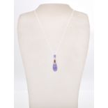 A stamped sterling silver amethyst and tourmaline pendant necklace with a .925 rope chain