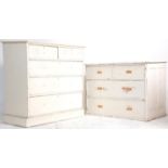 A pair of Victorian 19th century shabby chic painted 2 over 3 chest of drawers. One raised on a