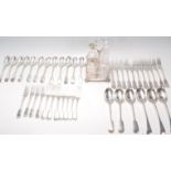 A set of vintage Barker Brothers silver plated cutlery set together with a silver plate and glass