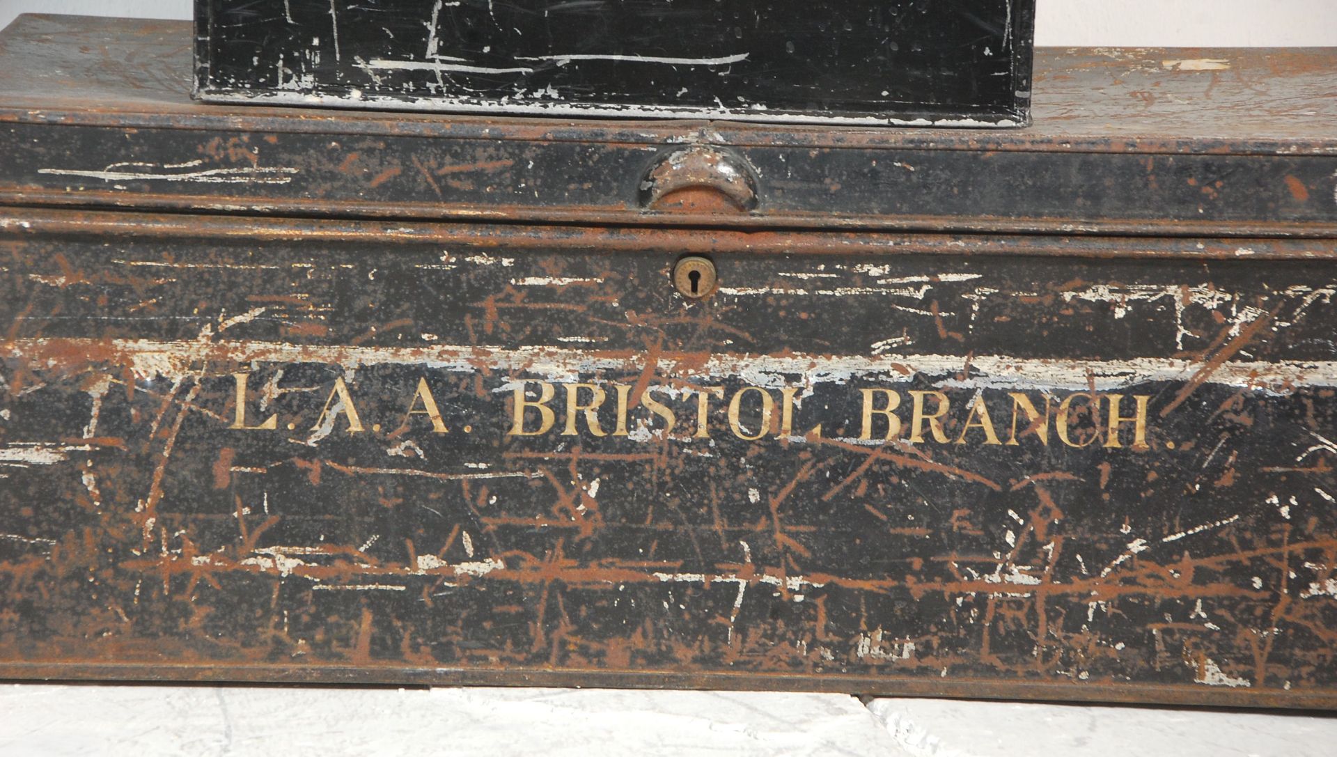 A good group of six metal deed storage boxes with being painted black with metal carrying handles - Image 5 of 6